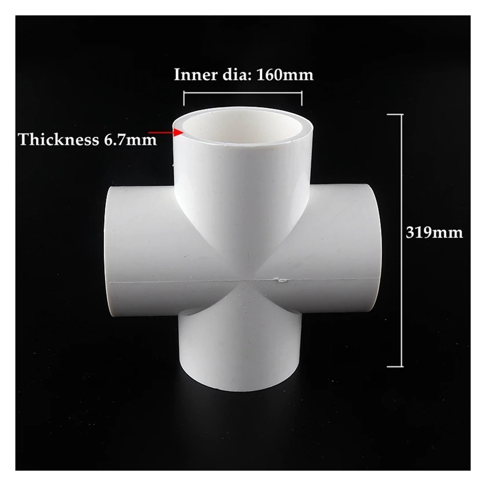 Raccordo a croce a 4 vie da 63/75/90/110/160 mm Raccordo/tubi in PVC/irrigazione, giunto rapido a 4 vie di grandi dimensioni(160mm inner dia)