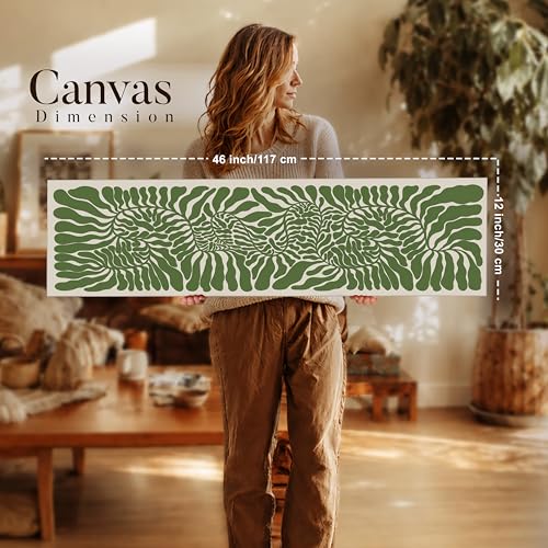 Image of Botanical Boho Stretched Canvas Wall Art Painting for Living Room, Green Abstract Leaf Canvas Wall Decor For Livingroom, Bedroom, Office, Hallway's, Hotel 12x46 Inch