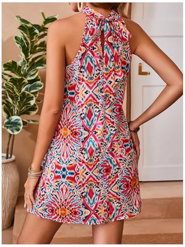 Image of Floerns Women's Sleeveless Floral Print Sundress Halter Neck A Line Short Dress