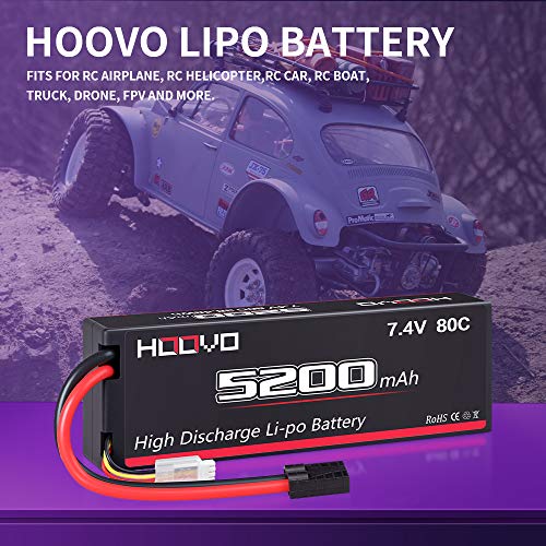 HOOVO 2S 7.4V 5200mAh 80C Lipo Battery Hard Case with Traxxas Plug Connector for RC Car Vehicle Truck Buggy Losi Traxxas Slash Buggy Team Associated