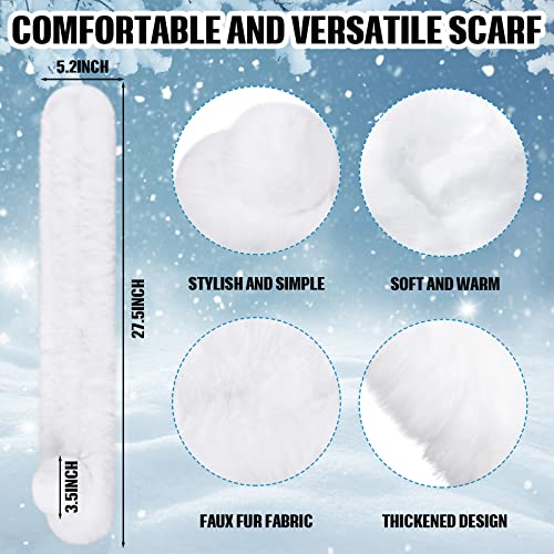 Mepase 2 Pcs Women Faux Fur Collar Scarf Winter Furry Faux Fur Scarf Neck Shrug Soft Fluffy Neck Wrap with Pom for Coat Dress3