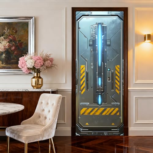 Nuxovilar Industrial Tech Door Stickers Covers Decorative 30.3"×78.7", Door Decor Stickers for Garage, Game Room, Man Cave | Futuristic Tech Style by Nuxovilar - Used condition - Image 2