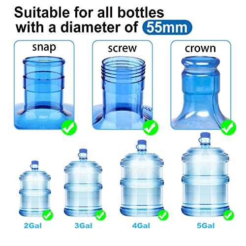Image of 3 & 5 Gallon Water Jug Cap Reusable, Food Grade Silicone Replacement Gallon Caps for 55mm Standard /Screw /Crown Tops Water Bottle and Water Dispensers, Non-Spill Lids for Anti-Splash, Leak Free (3PCS)