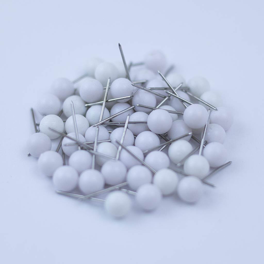 Push Pin Tacks for Photo Wall, Whiteboard, Cork Board, Map, Bulletin Board, Office or Home | 5 mm Head, 11 mm Point | Designed in The USA | White, Pack of 50
