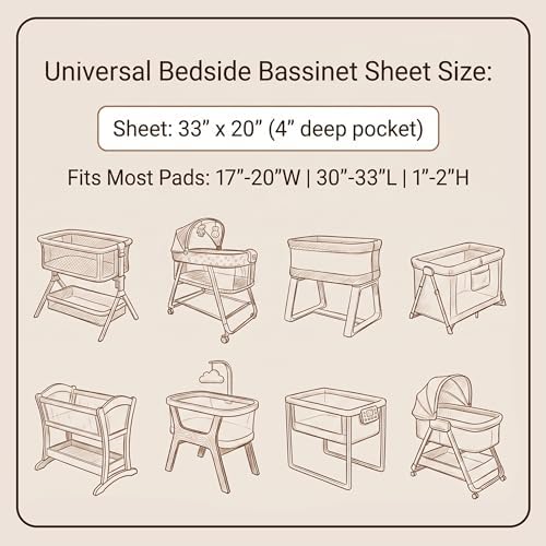 Muslin Bassinet Sheets 2 Pack, Soft Fitted Bedside Sleeper Sheet 33x20 Inch - 3