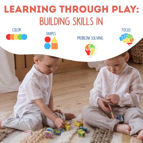Image of CUBIKA Wooden Flyring Cars Lacing Toy - Montessori Lacing Toy for Kids Ages 3+ - Wooden Lacing Cards with Threading String - Fine Motor Toy - FSC-Certified Wood, Travel Toy for Toddlers