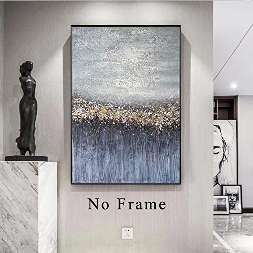 Blue And Gold Abstract Canvas Wall Art Modern Abstract Artwork Blue Gold Foil Pictures Blue And Gray Wall Art For Living Room Bedroom Gold And Blue Pictures Textured Gold Paintings 16X24Inch Frameless #TOP3