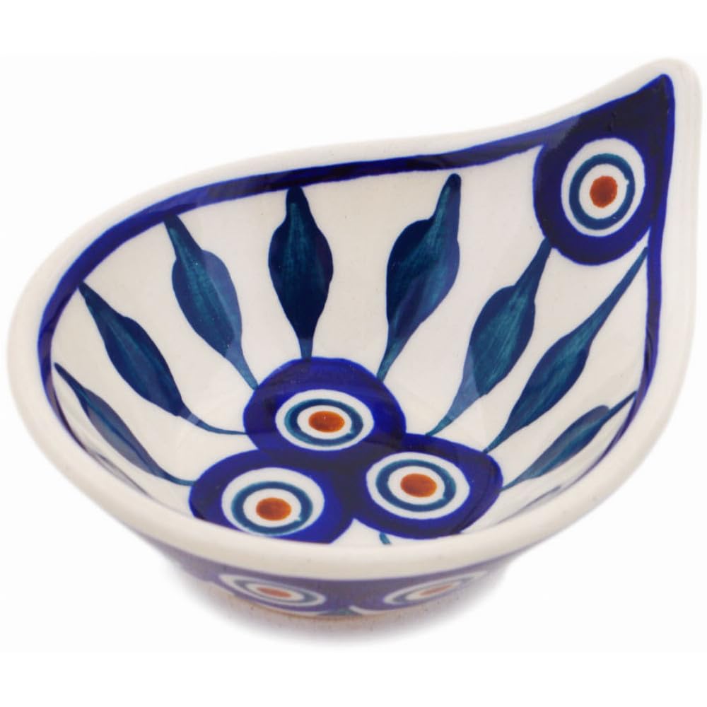 Authentic Polish Pottery Bowl 4-inch in Peacock Design Handmade in Boles?awiec Poland + Certificate of Authenticity