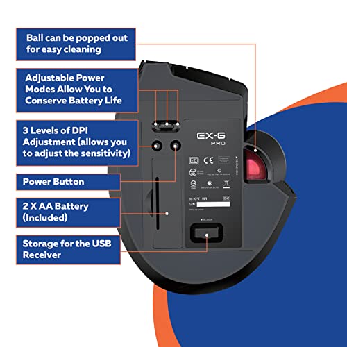 Elecom Ex-G Pro Trackball Mouse, Wired, Wireless, Bluetooth, 3 Types Connection, Thumb Control, 8-Button Function, Ergonomic Design, 34㎜ Smooth Red Ball, Windows11, Macos (M-Xpt1Mrxbk) #TOP6