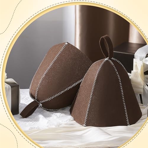JaGely Sauna Hat for Men Women Wool Sauna Hat Vaporarium Cap Russian Banya Cap for Bath House Accessories(Brown,2 Pcs)