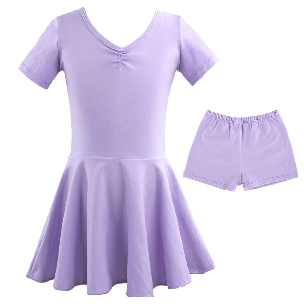 Discoball Girls Ballet Dress Kids Dance Leotard Dress Children V-Neck Ballet Outfit Gymnastics Costume Childrens Shorts Sleeve Dance Costumes for Girls