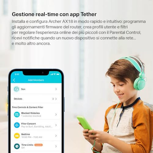 Archer AX18 AX1500Mbps Router WiFi 6 Dual-Band, 4 Porta Gigabit, 1201Mbps su 5 GHz e 300Mbps su 2,4 GHz, 4 Antenne Ad Alto Guadagno, Parental Control, Rete Ospiti, QoS, OFDMA, EasyMesh, WPA3 - Router - Immagine 8