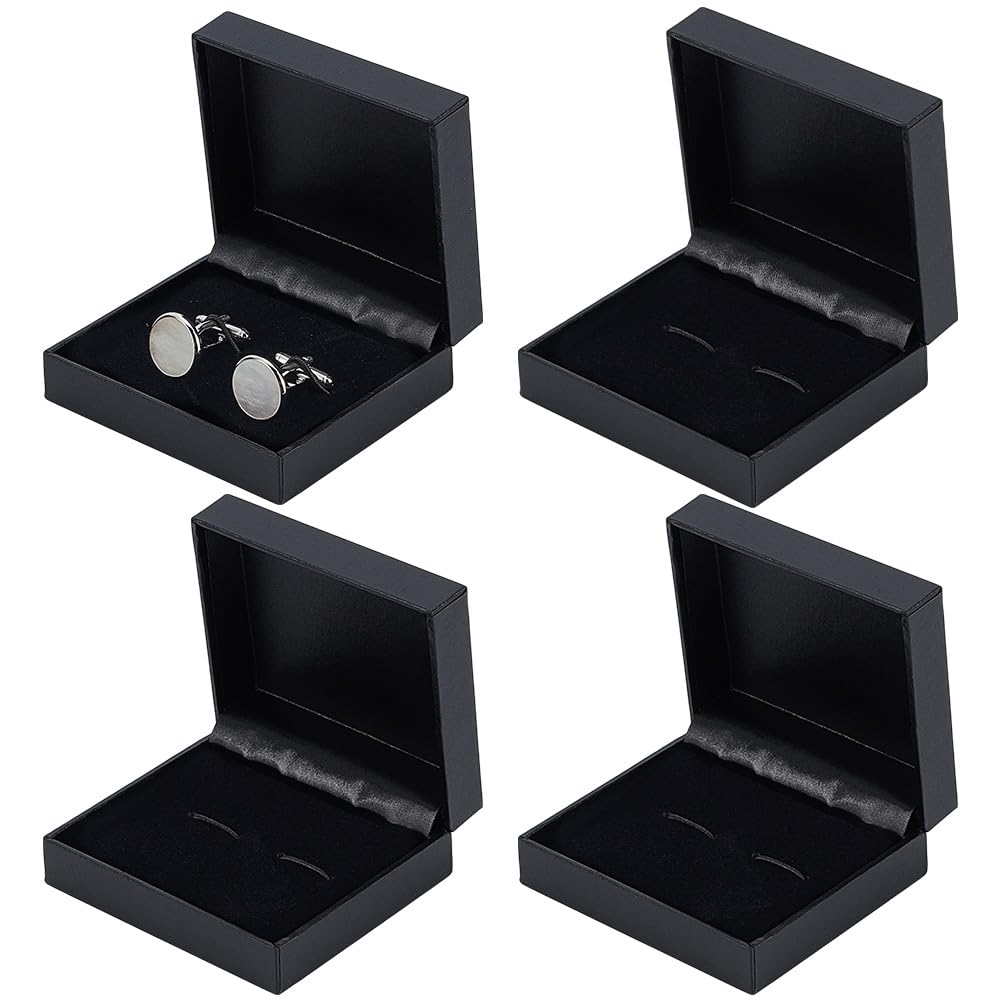 Boîte boutons de manchette rectangulaire en cuir synthétique PH PandaHall (4 pièces)