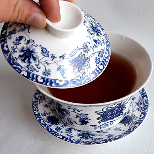 Image of Liang baobao Traditional Gaiwan Tea Set with Lid and Saucer Lotus Design Chinese Tea Cup Porcelain Teacups 200ml