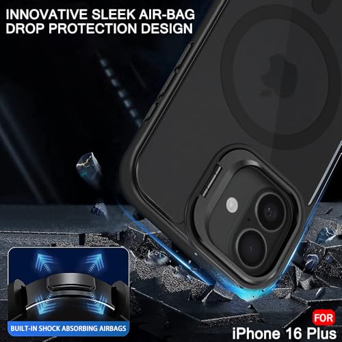 Image of TheGiftKart Hybrid Matte Frosted Back Cover Case for iPhone 16 Plus Compatible with MagSafe | Built-in Stand | Shockproof Hard Back Cover Case for iPhone 16 Plus (PC & TPU, Translucent Black)