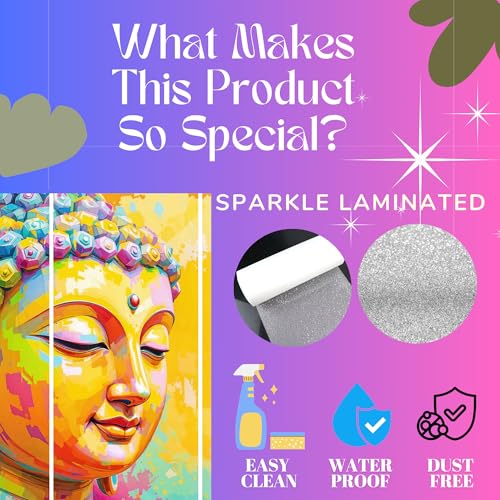Image of Gautam Buddha MDF Wall Painting with Sparkle Laminated | Big Size Lord Buddha 5 Piece Wall Painting for Living Room Big Size | Wall Decor Items for Home, Office & Bedroom
