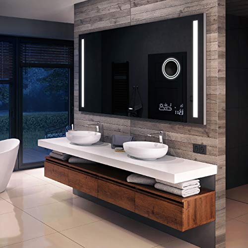 FORAM Modern Bathroom Mirror with LED light and Additional Features - Selection of Switches/Demister Heat Pad/Bluetooth Speaker - Wall Mounted Illuminated Mirror - Lighting Warm/Cold White L02