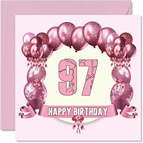 Divertidas tarjetas de cumpleaños de 97 para mujer, globos de cumpleaños, tarjeta de feliz cumpleaños para bisabuelo, abuelo, tarjetas de felicitación de 145 mmx145 mm, tarjeta de cumpleaños 97