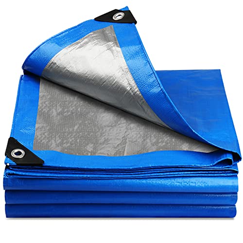 Onarway Tarpaulin 4m x 6m Thicken Tarpaulin Waterproof Heavy Duty 110GSM with Reinforced Grommets, Tarp Sheet Cover for Multipurpose Outdoor Use, Blue