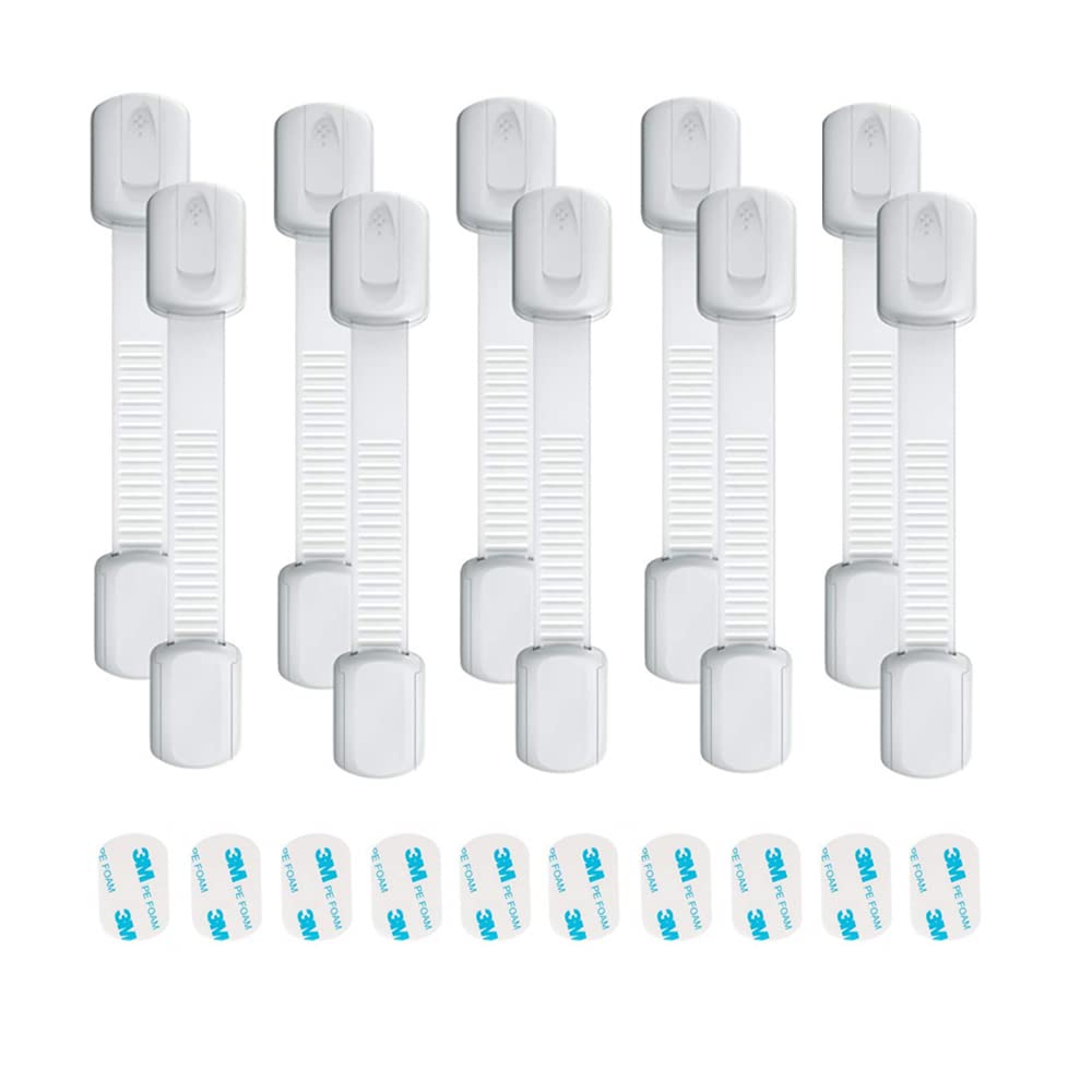 Cupboard Locks for Children，10 Pcs Child Adjustable Safety Locks 3M Adhesive，Adjustable Baby Cupboard Locks，Baby Proofing Safety Guards Kit Drawer Safety Locks
