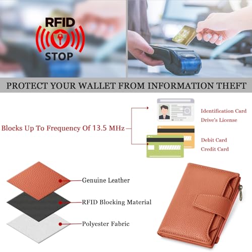 Image of Airkit Small Wallet Women RFID Blocking Soft Leather Bifold Compact Card Holder Wallet for Women with Zipper Coin Pocket 4 ID Window
