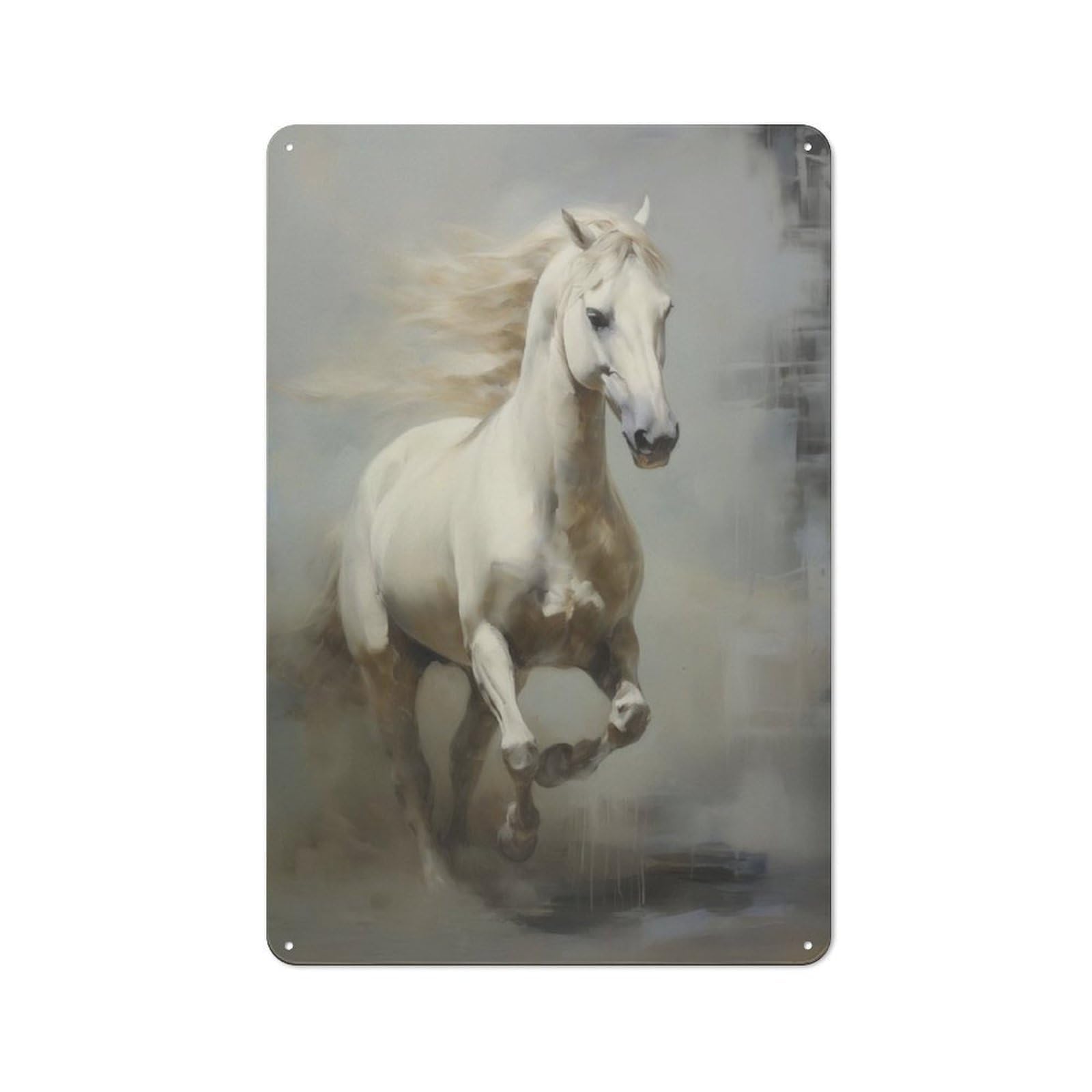 Junmoney White Horse Running Modern Retro Metal Wall Art Sign 30X20cm, Studio Wall Art For Modern Home, Workshop, Office Or Cafe