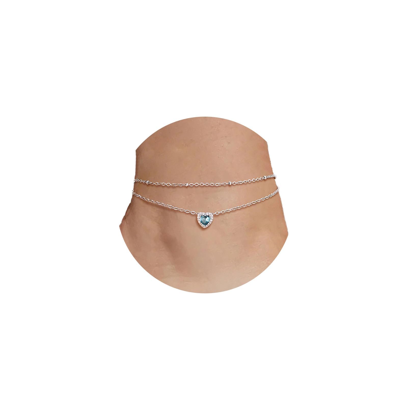 FindChic Birthstone Anklets for Women Layered Ankle Bracelets for Women