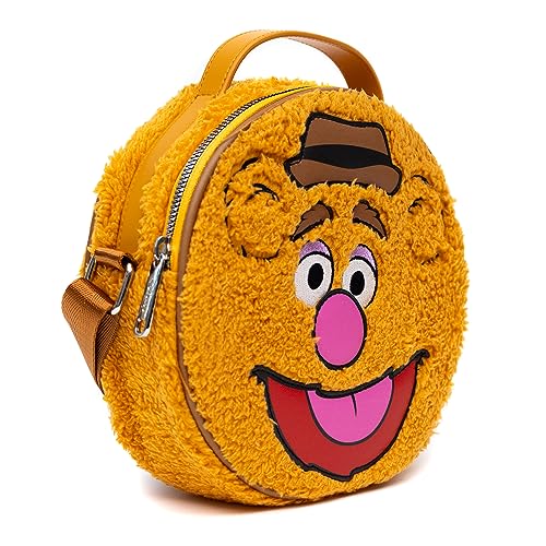 Disney Bag, Crossbody, Round, The Muppets Fozzie Bear Face Character Close Up Faux Fur, Brown, Vegan Leather2