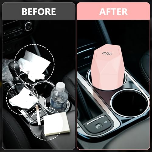 Image of Car Trash Can with Lid - 1-Pack, Interior Accessories for Vehicles, Leakproof Garbage Can with 15 Detachable Trash Bags, Multipurpose Organizers and Storage Solutions for Home and Office (Pink)