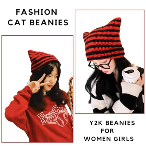 Crochet Hats for Women Girls,Cute Knitted Striped Arm Warmers Leg Warmers 80s Emo Scene Accessories2