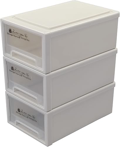 Paquete de 3 cajones de almacenamiento de plástico, unidad apilable con cajón deslizante