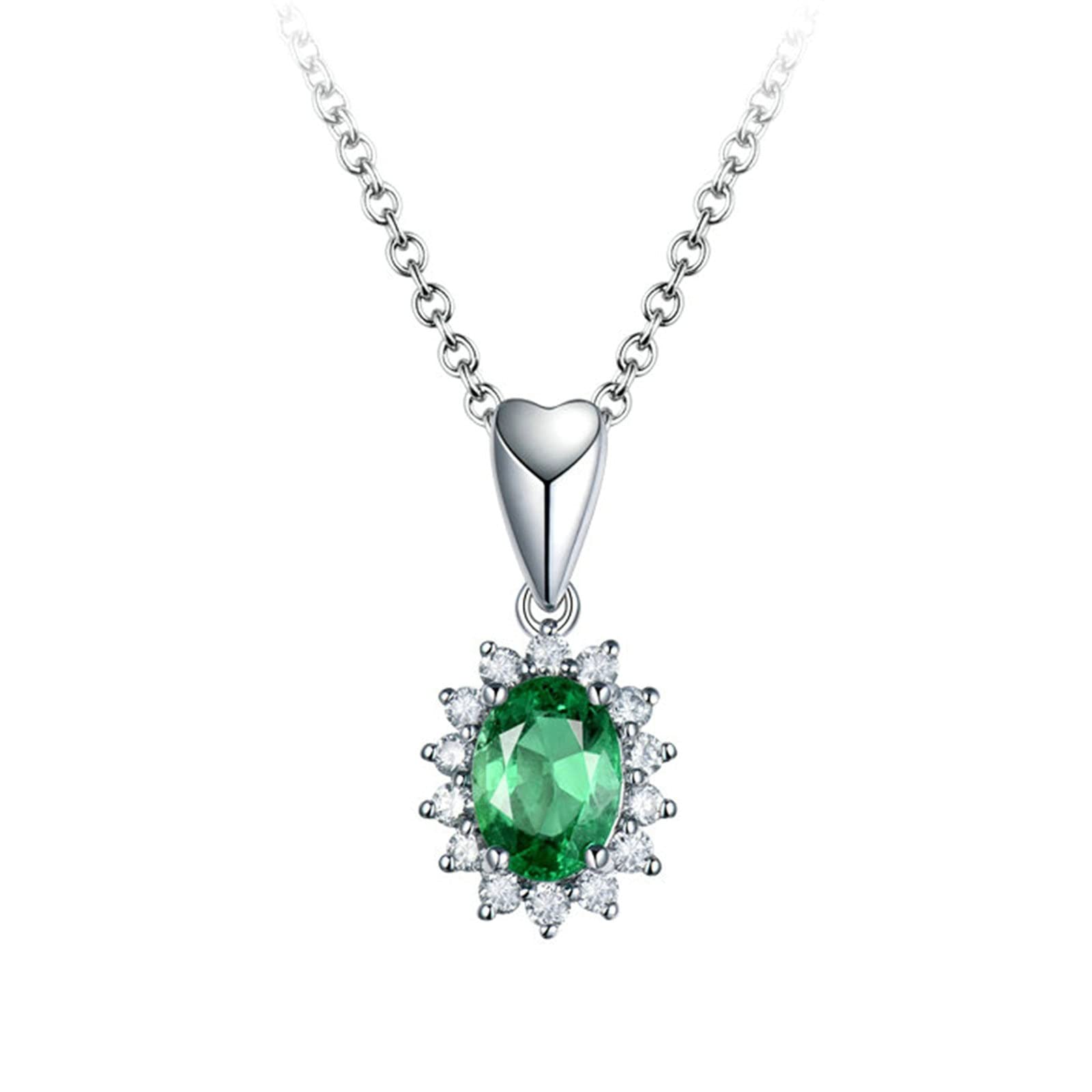 Collar para Mujer, corazón de Flores con Esmeralda creada en Laboratorio de 1 quilate, Oro de 18 Quilates/Plata de Ley 925, Collares con Colgante para Mujeres y niñas, Regalo para el día de la