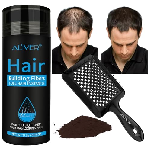 Fibras Capilares CASTAÑO OSCURO + REGALO Cepillo de Masaje. Fibras Capilares Profesionales para Volumen y Espesor. Solución Instantánea para Pérdida de Cabello.