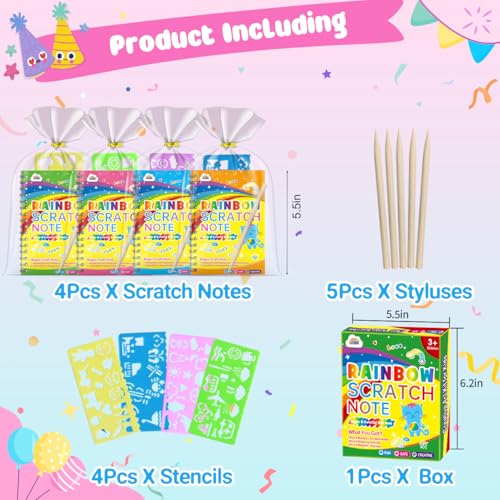 ZMLM 4 Pack Scratch Art Party Favors: Birthday Party Favors for Kids 4-8, Bulk Rainbow Scratch Notebook Paper Pads, Goodie Bags Stuffers Girls Boys Classroom Gifts Crafts Toys Easter Basket Stuffers - Image 2