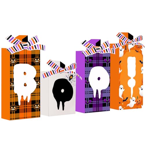 LaZimnInc Cute Halloween Decorations Boo Wooden Sig Tabletop Decorations Wooden Tiered Tray Decor Halloween Decor Indoor for Table Office Desk Fireplace Mantle