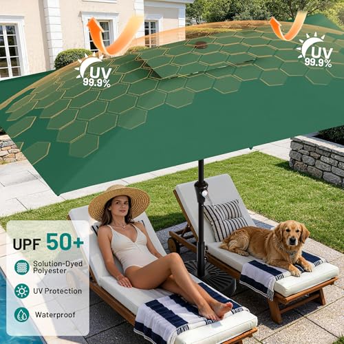 Image of AreShark 6.5'x10' 2 Tiers Rectangular Patio Umbrella - Outdoor Umbrella Waterproof UV Protection, Market Table Umbrella w /Push Button Tilt for Pool, Lawn, Balcony(Dark Green)