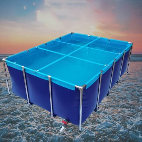Estanque de lona resistente con marco de acero, almacenamiento de agua duradero al aire libre para piscicultura, resistente a los rayos UV, válvula de drenaje fácil, ideal para acuicultura y