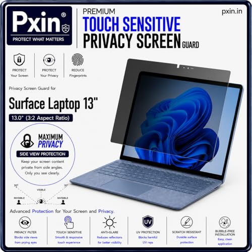 Image of Pxin Aura | Compatible with Microsoft Surface Laptop | 13 Inch - Touch Sensitive Privacy Screen | Anti Blue | Anti Glare | UltraThin for Hyper Touch | Anti UV | Privacy Filter