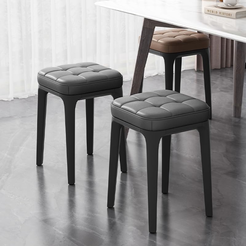 Dining Chairs Stools Set of 2, Stackable Stools, Padded Kitchen Chairs, Dressing Table Stool, Faux Leather with Stitching, Mid Century Modern, 19 Inch High, Easy Assembly