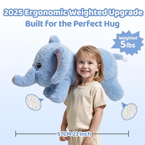 Image of Mewaii Weighted Stuffed Animals with Microwavable Heating Pad - 5 lbs Adjustable, Heatable & Coolable Elephant Plush for Realistic Hug, Removable Inner Pad, Perfect Plush Gift for Kids (23 Inch)