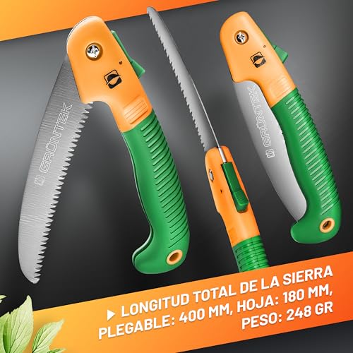 GRÜNTEK Sierra de Poda Plegable Tiburón 180 mm. Sierra de Mano Japonesa para Jardín