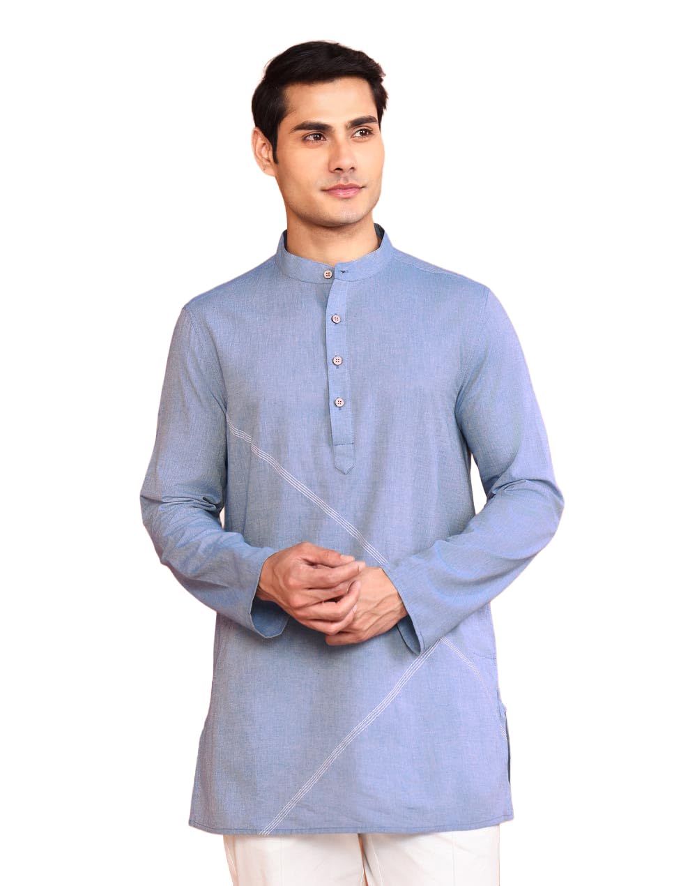 fabindia Blue Cotton Slim Fit Short Kurta-picture-10