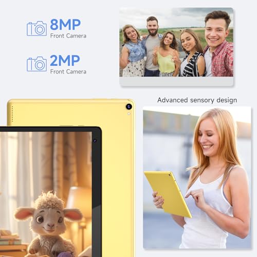 Tablet Android, 10 inch Tablets Computer 2GB+32GB Support 512GB Expand, 2MP and 8MP Dual Camera, 1280x800 IPS Screen, WiFi, Bluetooth, 6000mAh, Google GMS Certified Tableta, Yellow - Thumbnail 4