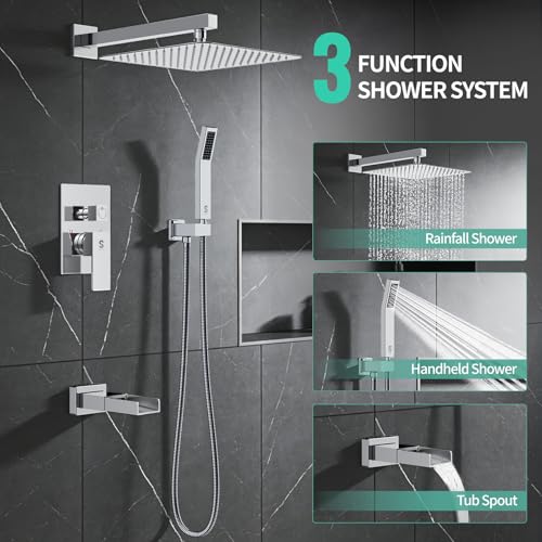 Image of SR SUN RISE 12'' All-Metal Shower System with Tub Spout Handheld Sprayer