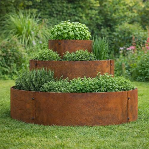 ESTEXO Pflanzpyramide Blumenbeet Hochbeet Kräuterbeet Kräuterspirale Metall Pflanzring Ring Rost Pflanzenpyramide Pflanzbeet (30/60/90 cm)