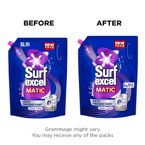 Image of Surf Excel Matic Front Load Liquid Detergent 5Kg Refill Pouch, Specially designed to remove Tough Dried Stains, 1st time in Washing Machine