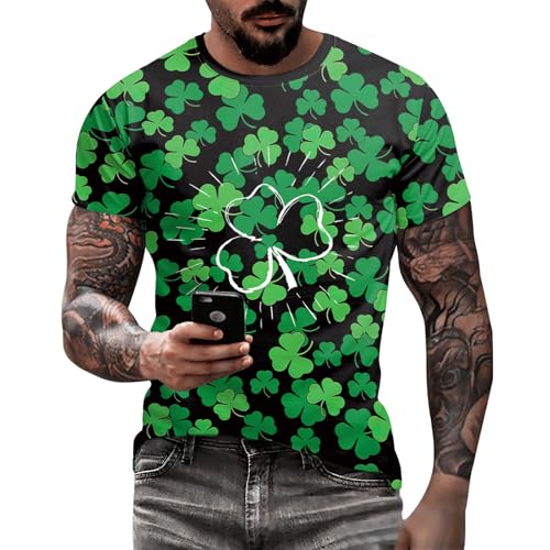Image of Eciodci Men's St Patricks Day T-Shirts Novelty 3D Printed Shamrock Tuxedo Tees Shirt Clover Leaves Casual Short Sleeve Shirts