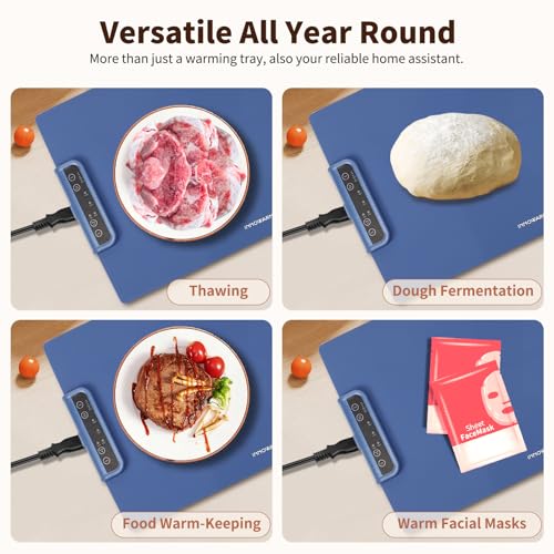 INNOWARMER Warmhalteplatte Elektrisch,Speisenwärmer Ganzflächige Erwärmung,Faltbare Silikon Warmhalteplatte 3 Einstellbarer Temperatur & Timer,Buffetwärmer Elektrisch für Buffet Familie (Blau) – Bild 7