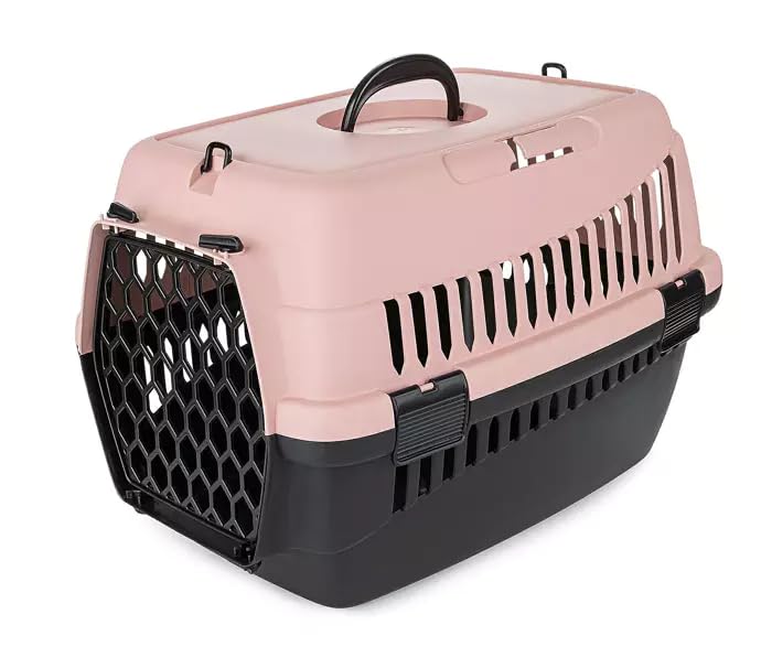 HAPPET Tiertransportbox ABBA S Pink 50x33x33 cm – Robuste, gut belüftete Transportbox aus Kunststoff für Katzen & kleine Hunde, tragbare Travel...