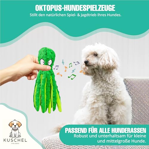 Oktopus Hundespielzeug ohne Füllung, Quietschende Krake aus Plüsch, Robustes Kauspielzeug & Beschäftigung für kleine und mittelgroße Hunde, 4er-Set von Kuschelfreunde